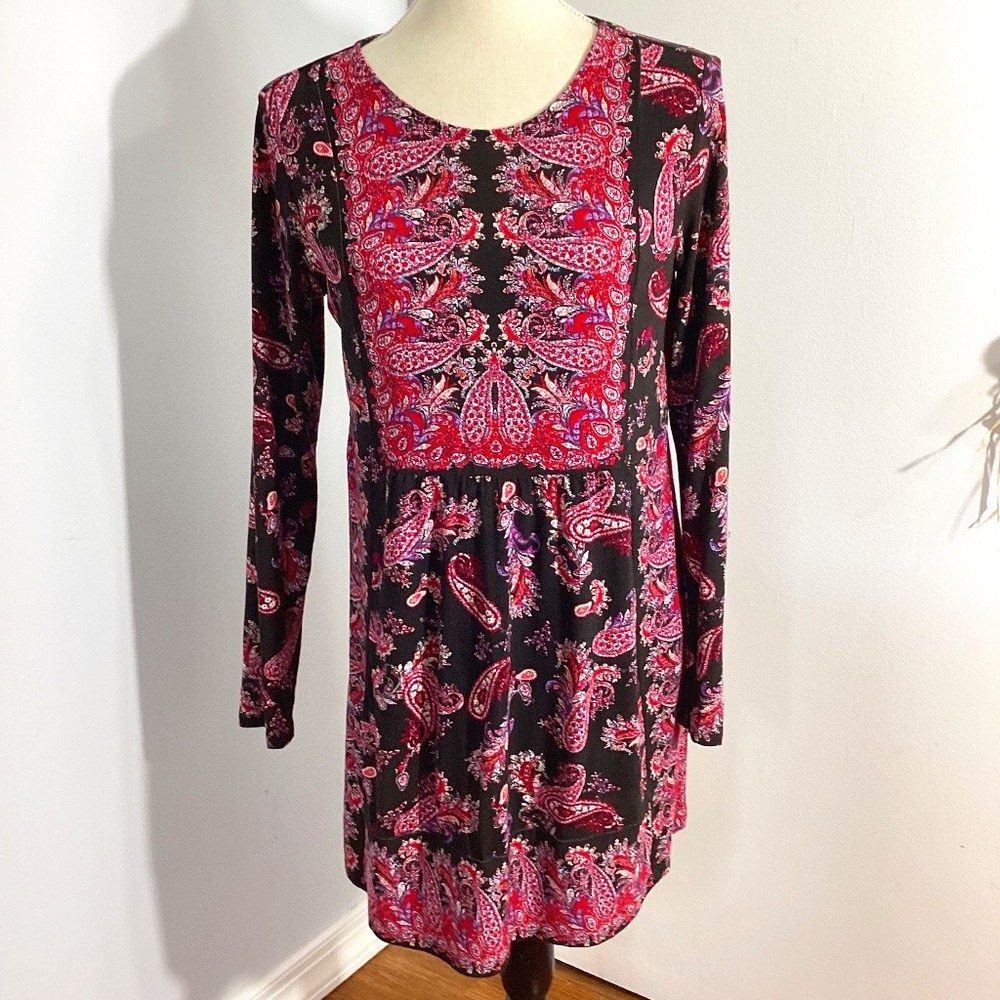 J.JILL WEAREVER COLLECTION XS PETITES MINI LONG SLEEVE DRESS FLORAL COLORBLOCK